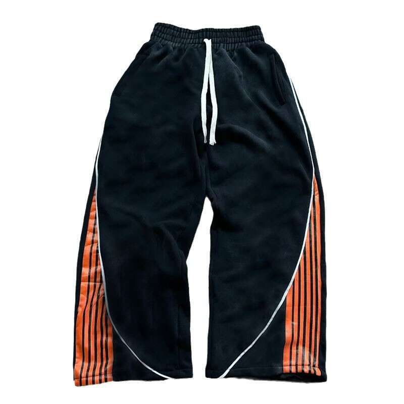 Autumn Winter High Street Hip-Hop Trendy Casual Color-Block Unisex Versatile Drawstring Wide-Leg Straight Sweatpants