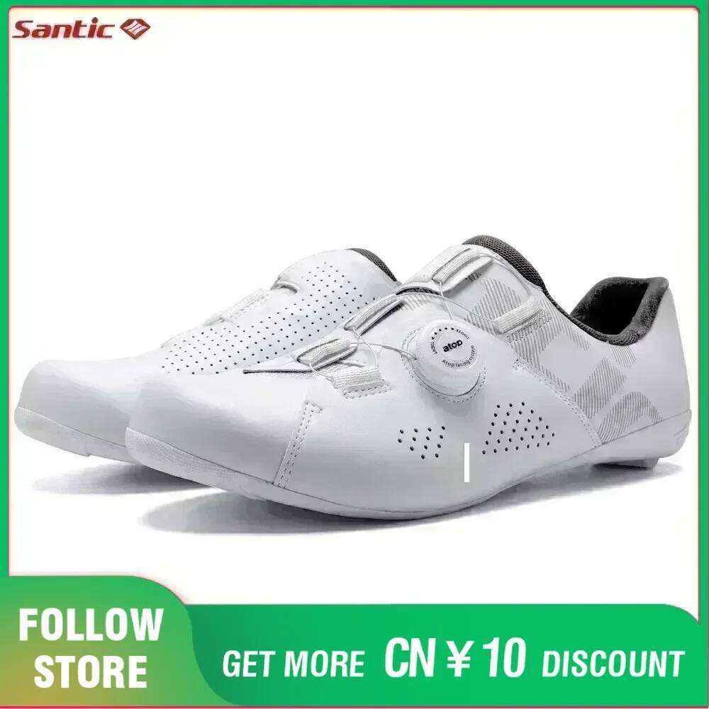 Santic Cycling Lock Mens Outdoor Road Riding Biking Sneakers Upgraded TPU Nylon Outsole Auto-Lock Breathable Bicycle Shoes