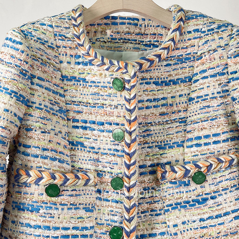 Fashion Colorful Woven French Style Short Coat for Women Thick Tweed New Autumn Winter Trendy Book