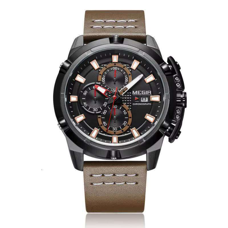 MEGIR Men's Oversized Chronograph Watch - 47mm Genuine Leather, Waterproof, Multi-Function - Bulk Wholesale Watch