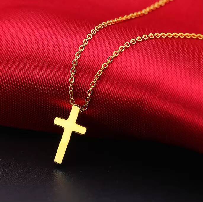 Cross Border Simple Personality Cross Necklace 18K Gold Short Stainless Steel Choker Mens and Womens Retro Pendant