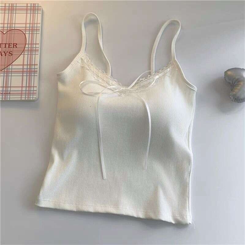 Designer T Shirt Pure Desire Lace Trim Camisole With Chest Pads For Women, Sweet And Spicy Bowknot Short Top For Inner And Outer Wear