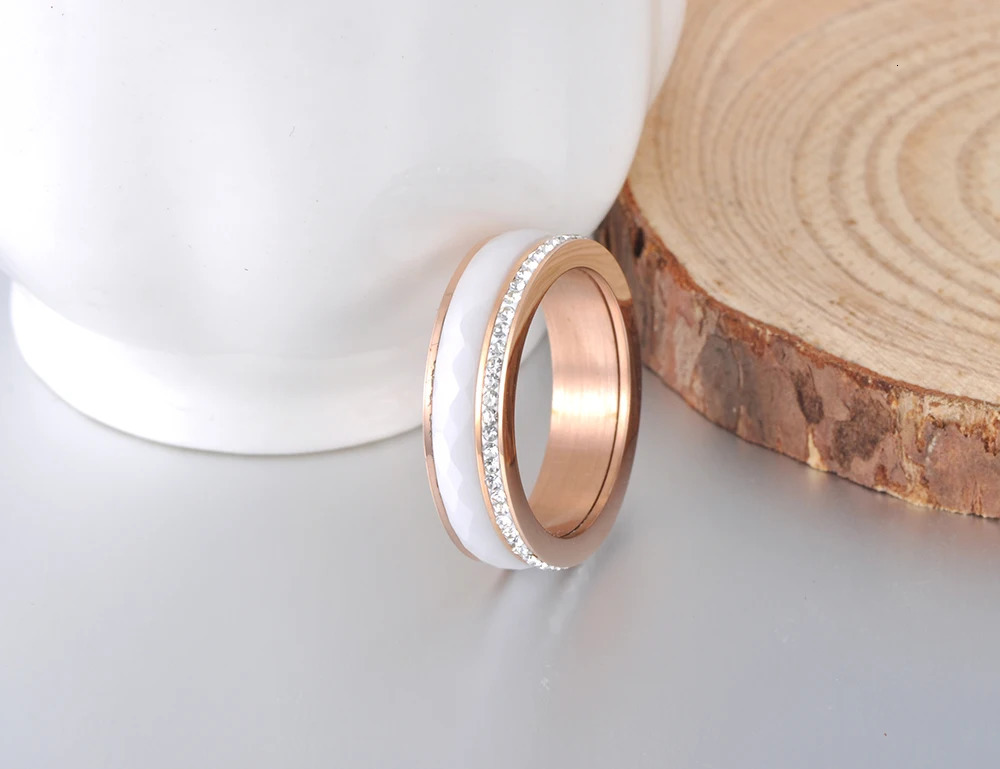 Classic Stainless Steel White/Black Ceramics Ring Jewelry CZ Crystal Wedding Engagement Rings For Women 250729