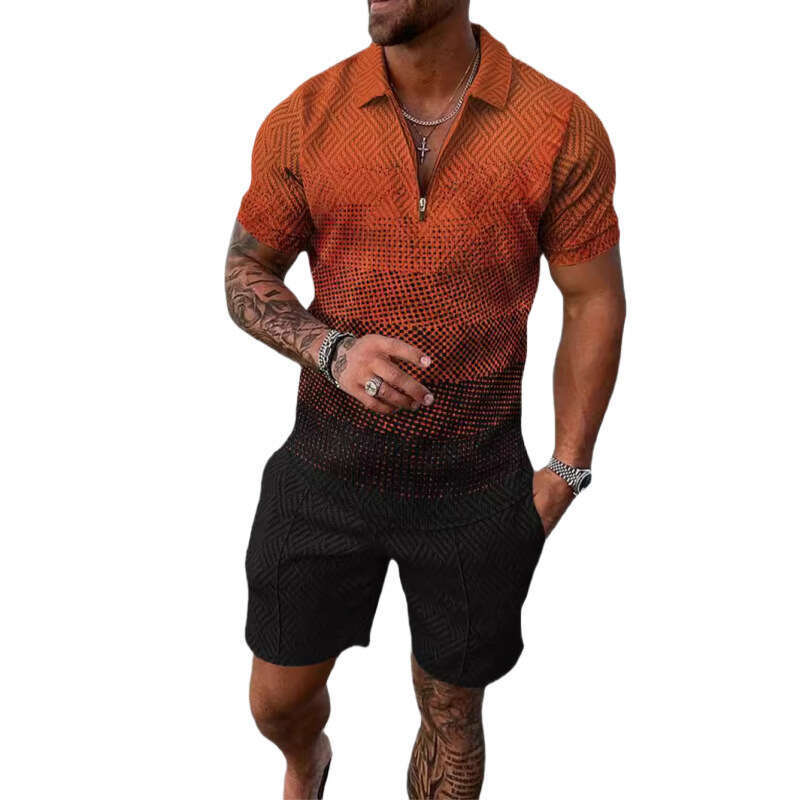 2025 Summer Cross-Border Hot-Selling European American Style Short-Sleeve and Shorts Two-Piece Sports Casual Men's Set