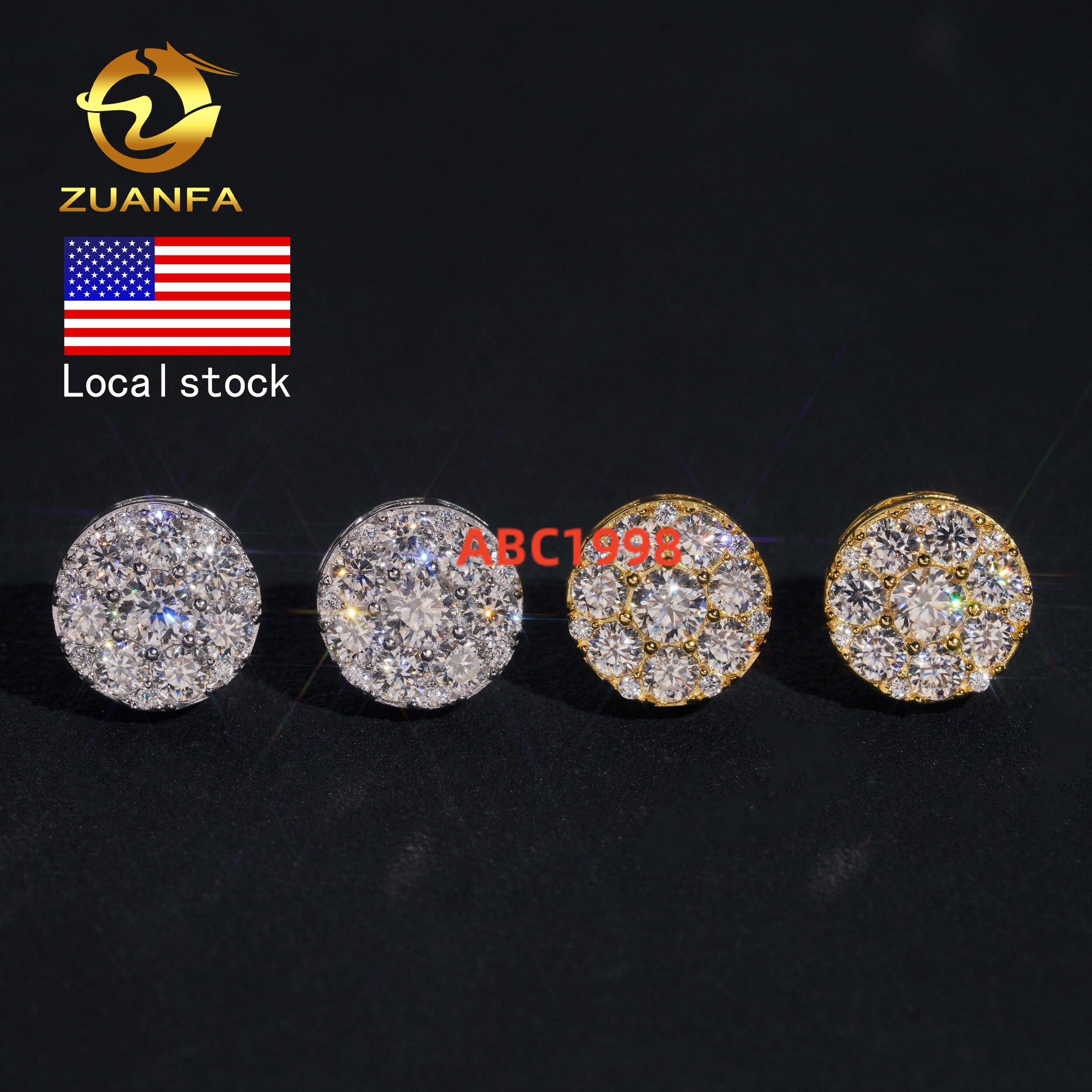 2025 Hot Selling Rhodium Plated Bulk Stock in America Warehouse Rapper Jewelry Hip Hop S925 Screw Back Moissanite Stud Earrings