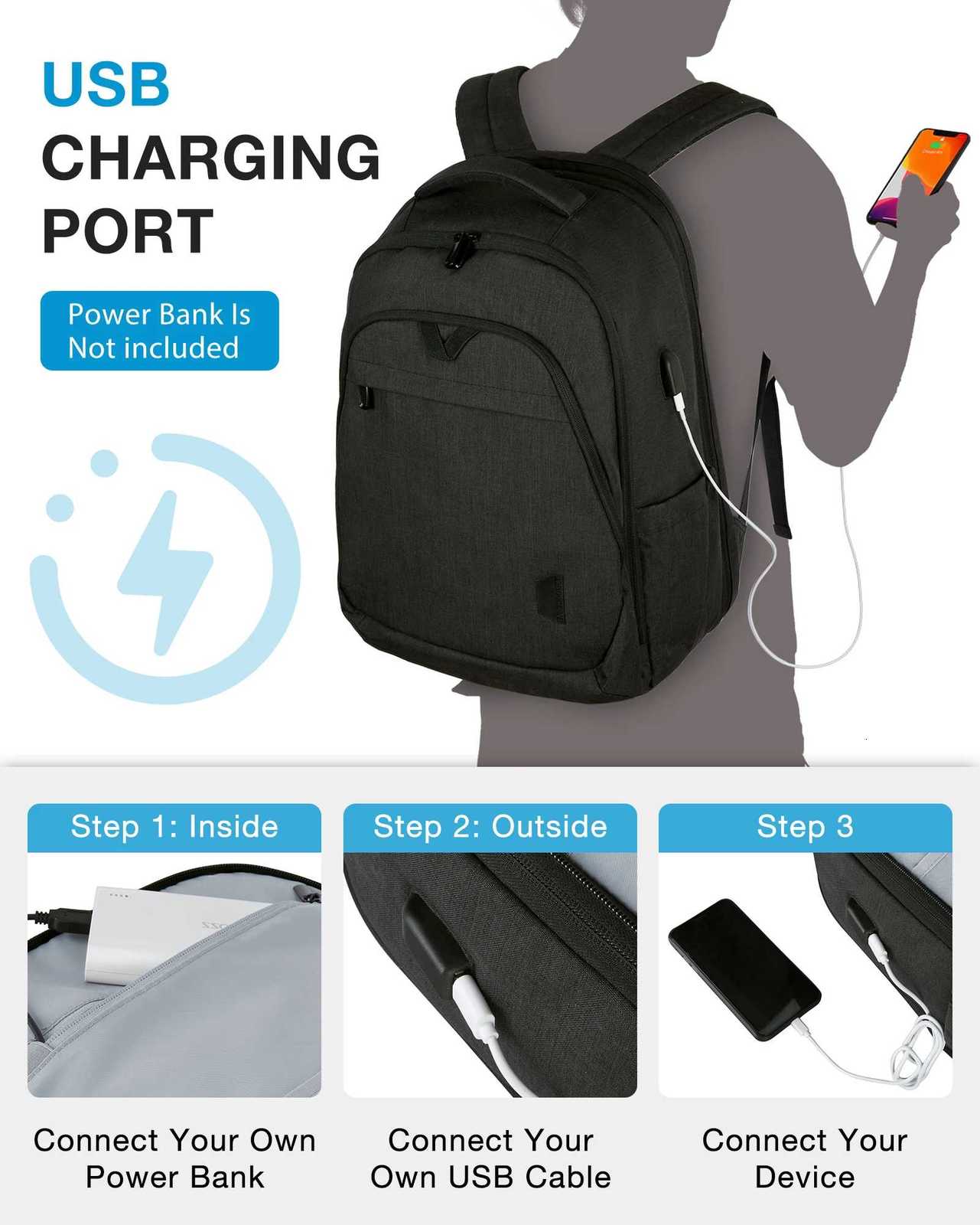 BAGSMART Mens Backpack Anti-theft Large Waterproof Women School Bags Travel Bussiness Laptop Backpacks with USB Charging Port S250728