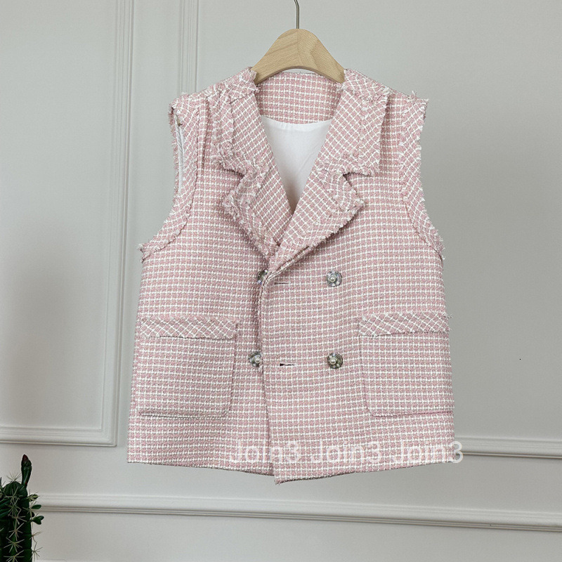 Autumn Winter New Elegant Socialite Style Double-Breasted Sleeveless Jacket Womens Vest Loose Suit Collar Vest Top