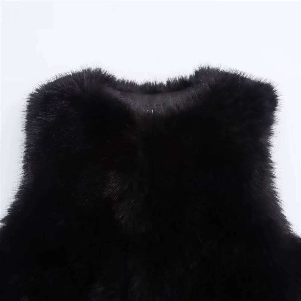 Pb&Za2024 Autumn New Women's Clothing Temperament Commuting Loose Round Neck Artificial Fur Effect Sleeveless Vest