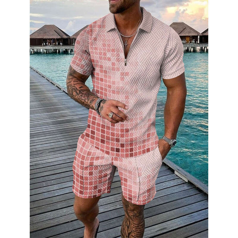 2025 Summer Cross-Border Hot-Selling European American Style Short-Sleeve and Shorts Two-Piece Sports Casual Men's Set