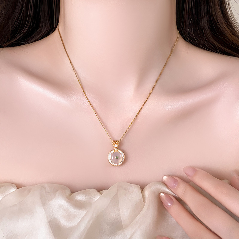 Chinese Style Pink Peace Buckle Braided Rope Pendant Necklace for Women 2025 New Jewelry High-end Light Niche Choker Jewelry for Women