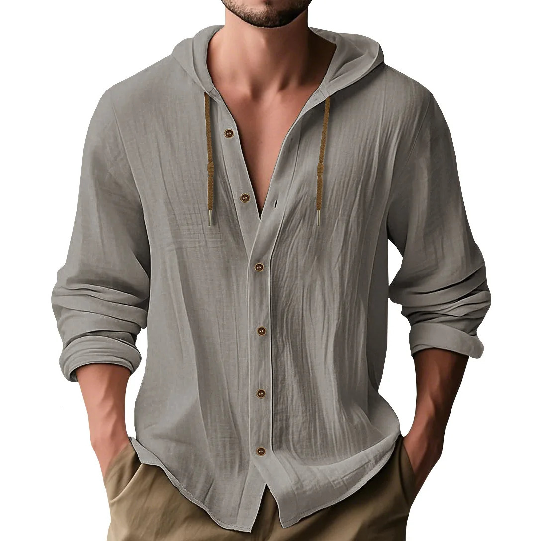 Mens Shirts Cotton and Linen Long Sleeved Hoodie Sports Leisure Loose Selling Clothing Spring Autumn Season 250729