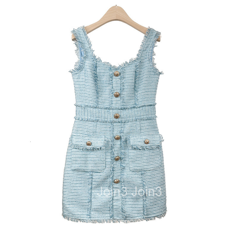 25 Autumn Summer New French Style Small Fragrance Round Neck Slim Fit Camisole Dress Elegant Striped Sleeveless Short Dress