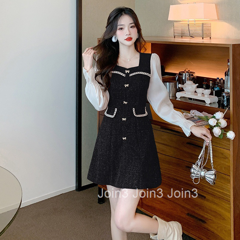 Winter and Spring New French Style Plus Size Sweet Slim Fit Shiny Long Sleeve Base Dress Short Skirt