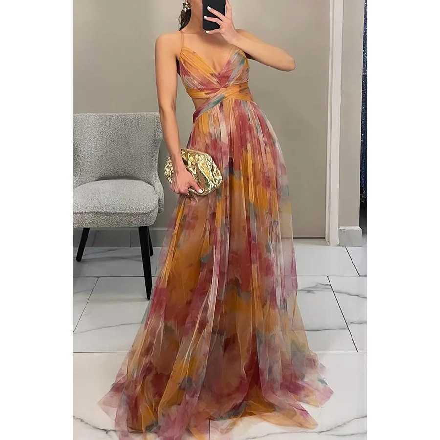 Womens S-XL Size Spring Summer Mesh Printed Hanging Dress Elegant Women Dress Fashion Slimming Versatile Ladys Party Dress Z250728