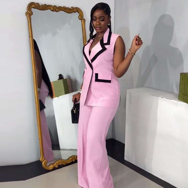 Women's Fashion High-End Casual Outfit Set: Unique Vest And Long Pants Two-Piece Set B5