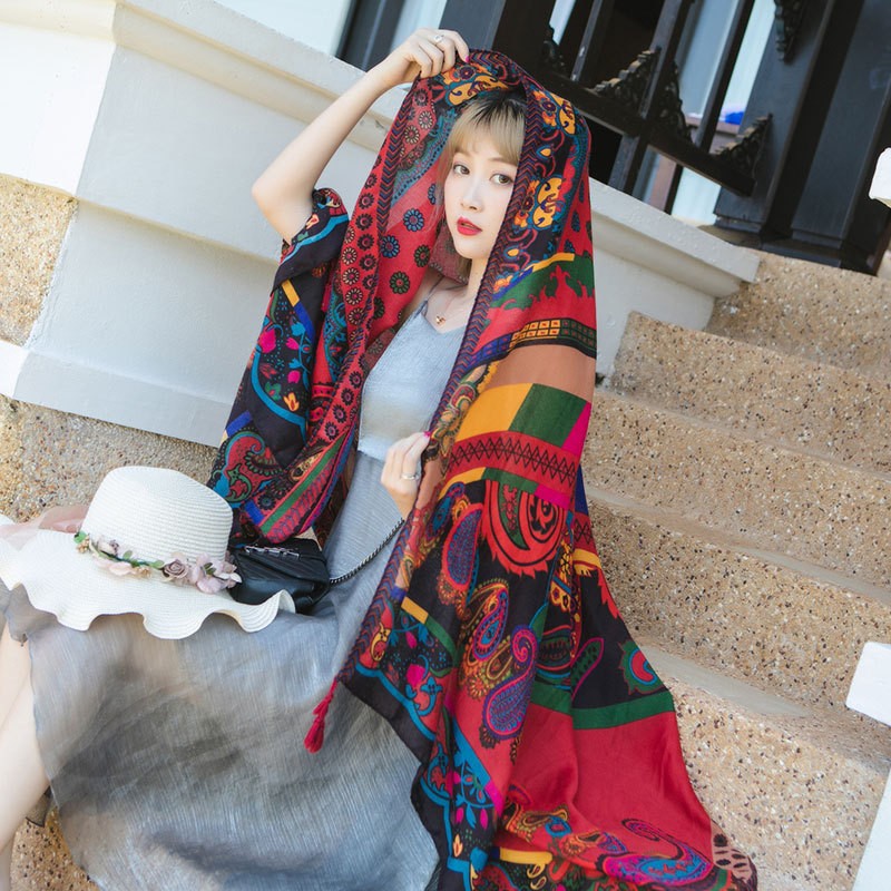 Shawl scarf dual beach sunscreen beach scarf red big scarf female desert travel photo 2025