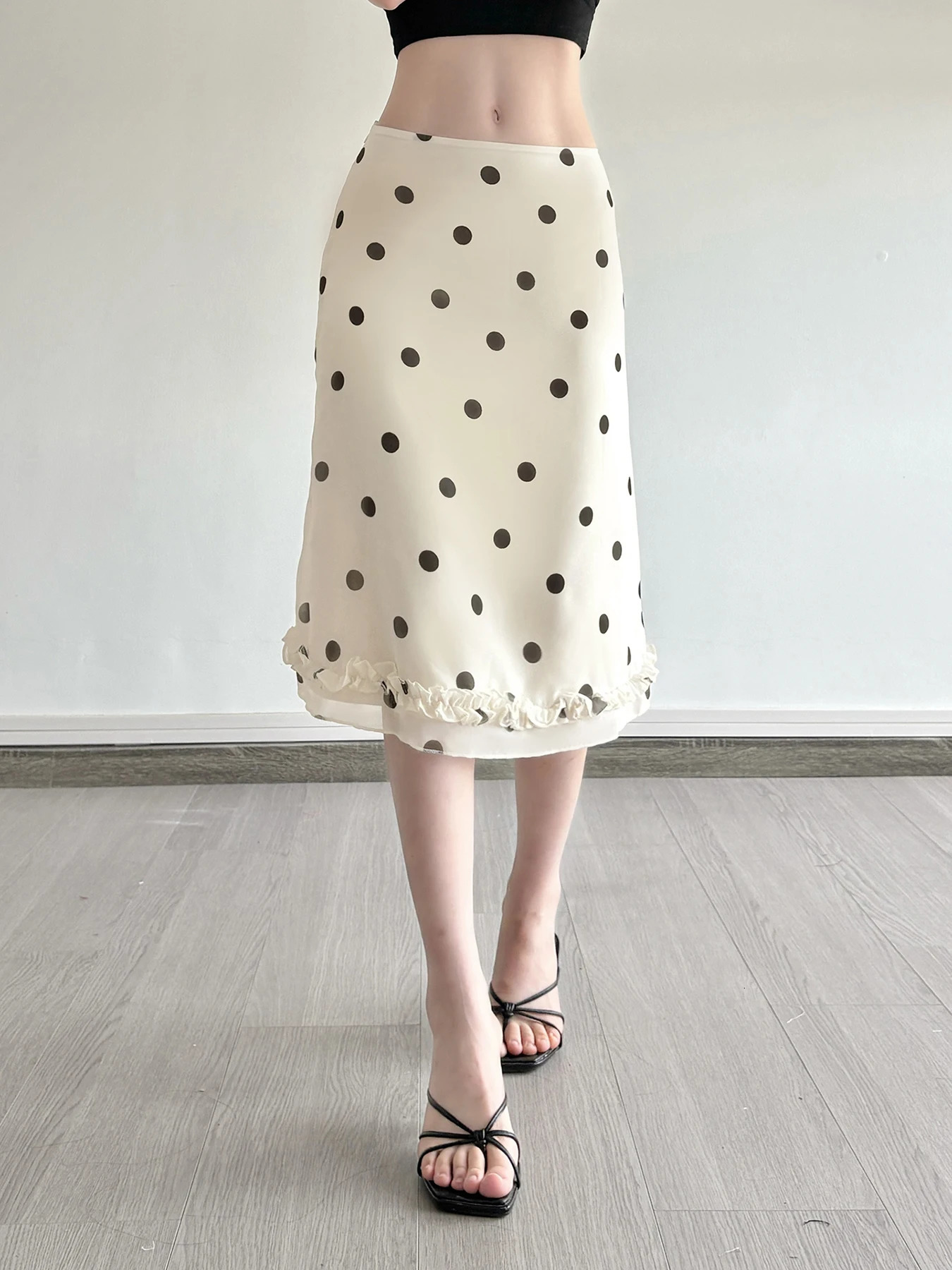 1M Sure Elegant Casual Dot Skirts Holiday Basic Slim LowWaisted Midi Women Spring Summer Fashion Streetwear Ladies 250729