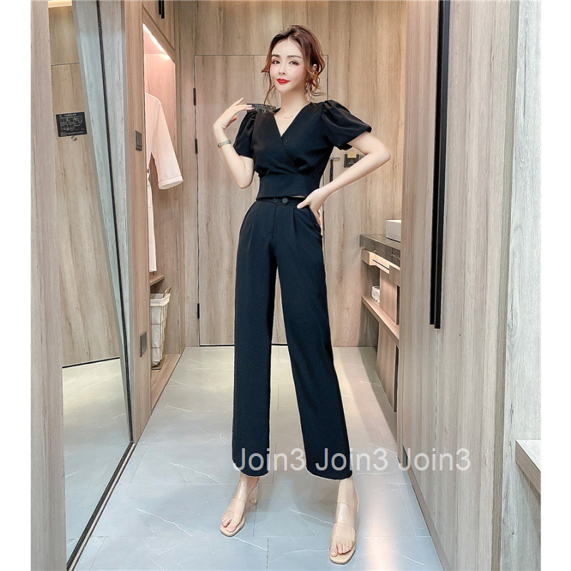 Summer Fashion Elegant Internet Celebrity V-Neck Short Sleeve Top + Slimming Long Pants Set Women Two-Piece Set