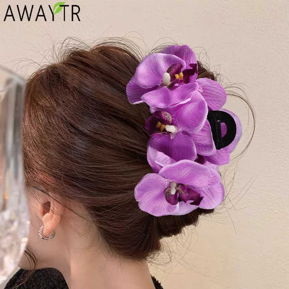 awaytr Simulated Flowers Hair Clips Rhododendron Crab Claw Ponytail Barrette Girl Shark Clip Hair Accessories Valentine Headwear Z250729