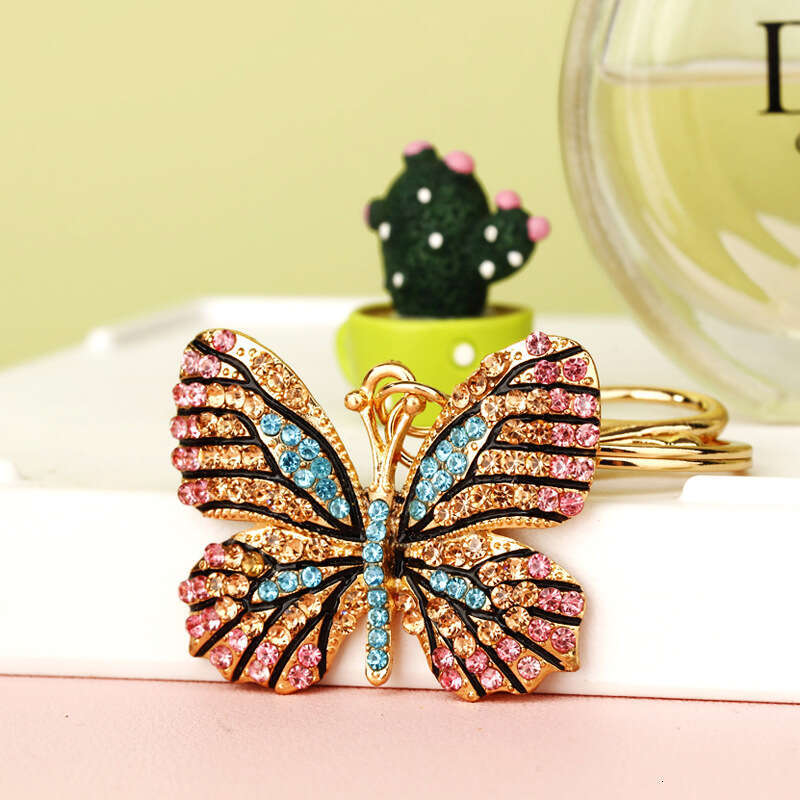 Fortune-Attracting Diamond-Studded Butterfly Car Metal Cute Women's Bag Pendant Keychain Creative Gift