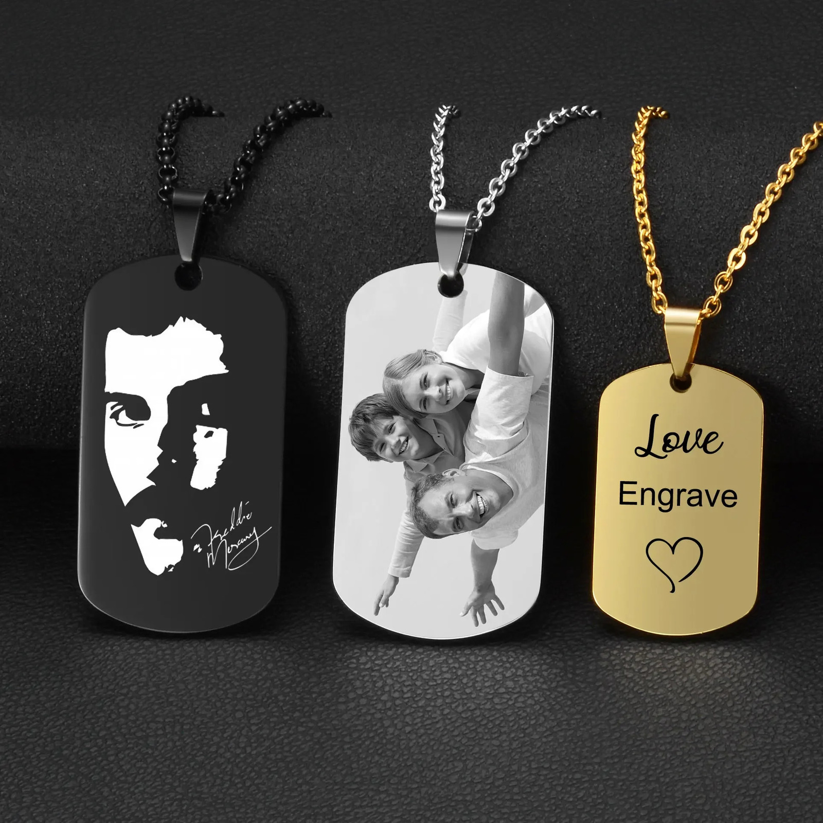 Custom Pictures Po Necklace for Women Stainless Steel Engrave Family Name Plate Neck Pendant Dog ID name Tag Gifts Punk Rock 250729