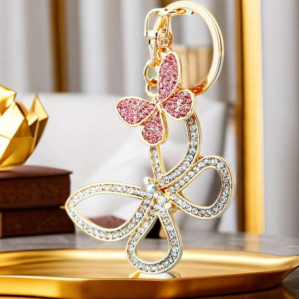 Inlaid Diamond Hollow Butterfly Car Metal Cute Women's Bag Pendant Keychain High-end Creative Gift