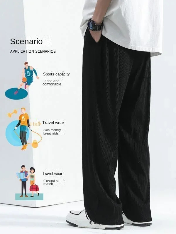 Summer Thin Ice Silk Pants Trendy Loose Drape Casual Wide Leg for Mens Sports Quick Drying fashion 250717