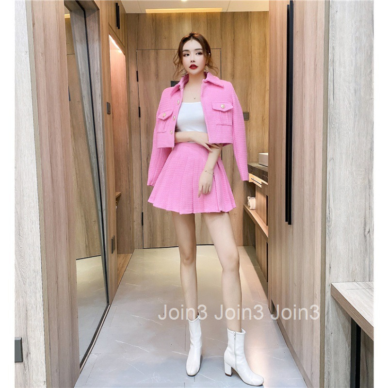 Autumn Winter New Socialite Street Style Short Lapel Single-Breasted Jacket and Short Skirt Two-Piece Set for Women