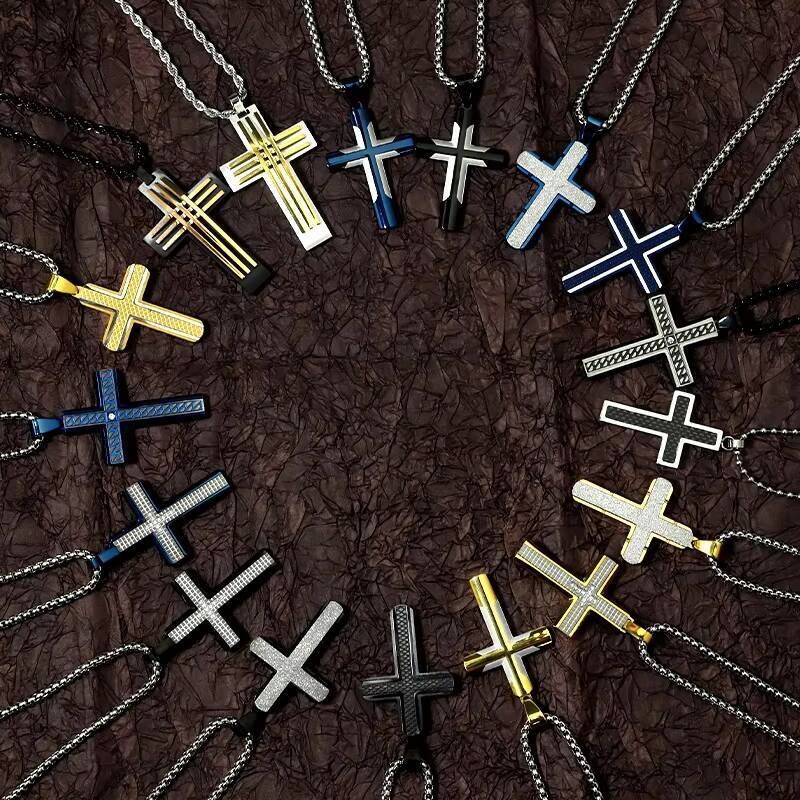 Hypoallergenic Stainless Steel Gold-Tone Cross Pendant Necklace Modern Minimalist Faith Jewelry for Men Women