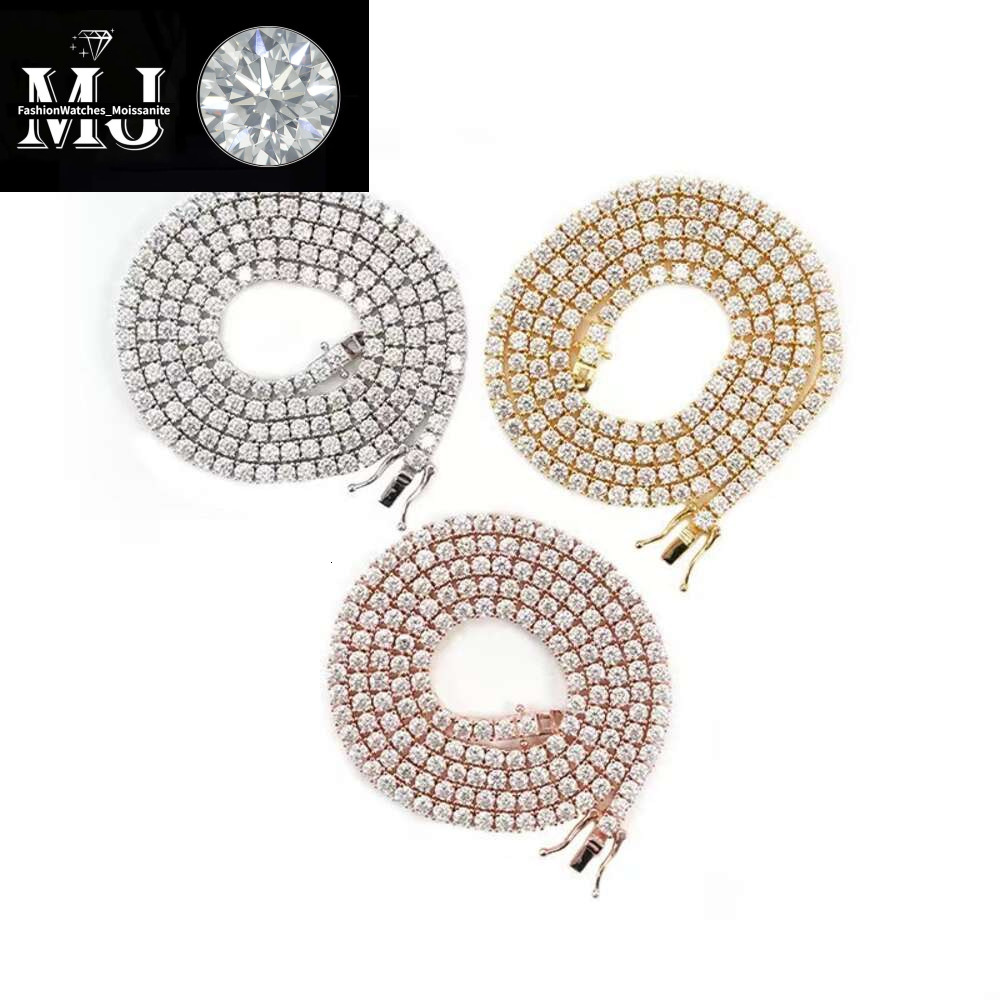 Custom Hip Hop Jewelry Necklace 2Mm 3Mm Sterg Sier Hiphop VVS Moissanite Tennis Chain