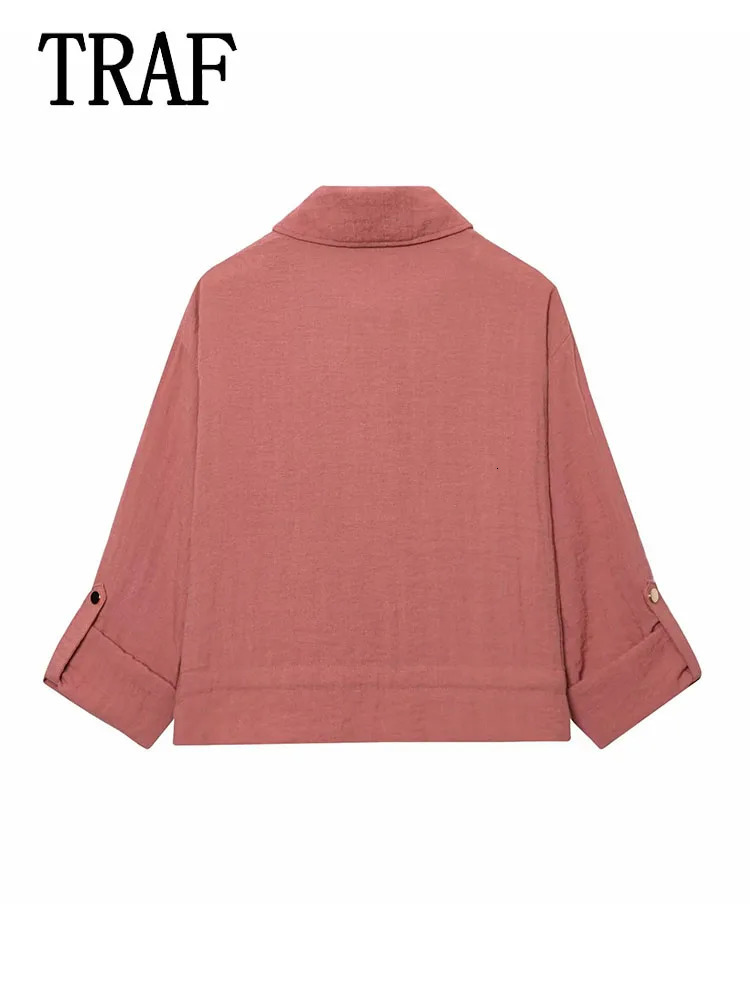 TRAF Casual Women Jackets Turndown Collar Long Sleeve Pockets Loose Coats Fashion Spring Holiday Outerwear 250729