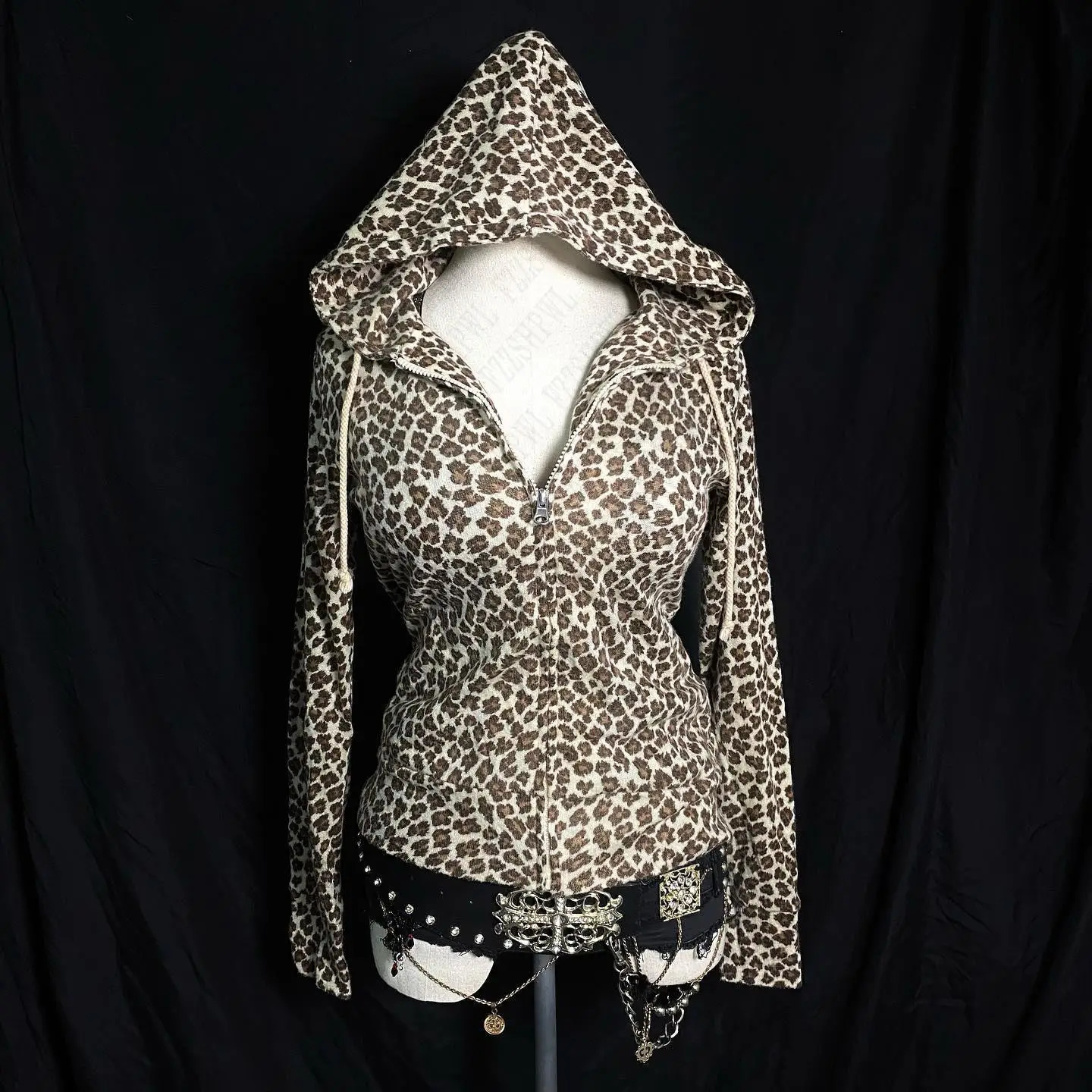2K Women Leopard Print Hoodies Clothes Hip Hop Graphic Punk Aesthetic Gothic Fashion Vintage Zip Up Streetwear Emo Girl 250729