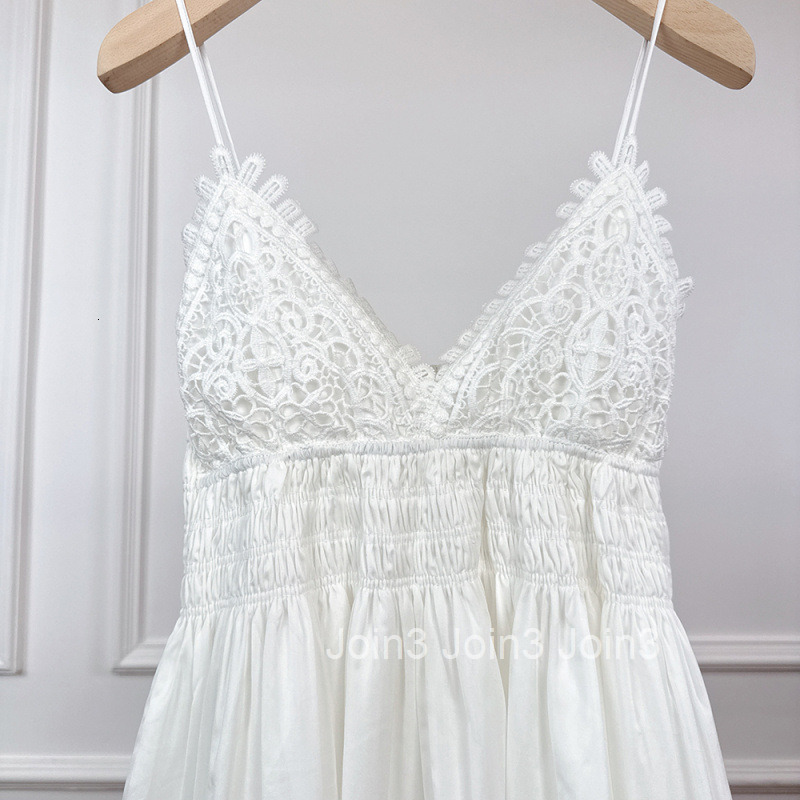 2025 Summer New Style Socialite French Chic Lace Trim White Fairy Sleeveless Strap Dress Short Dress