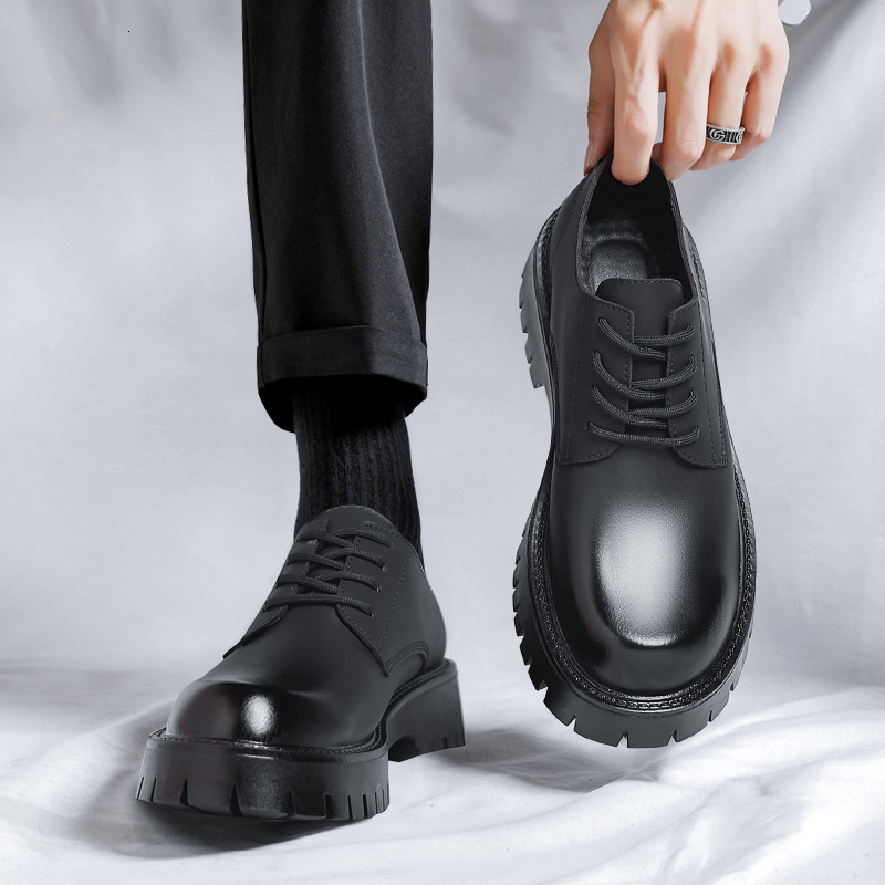 Casual Leather Lace-up Chunky Korean Fashion Thick-soled Men's Business Shoes 4135-R