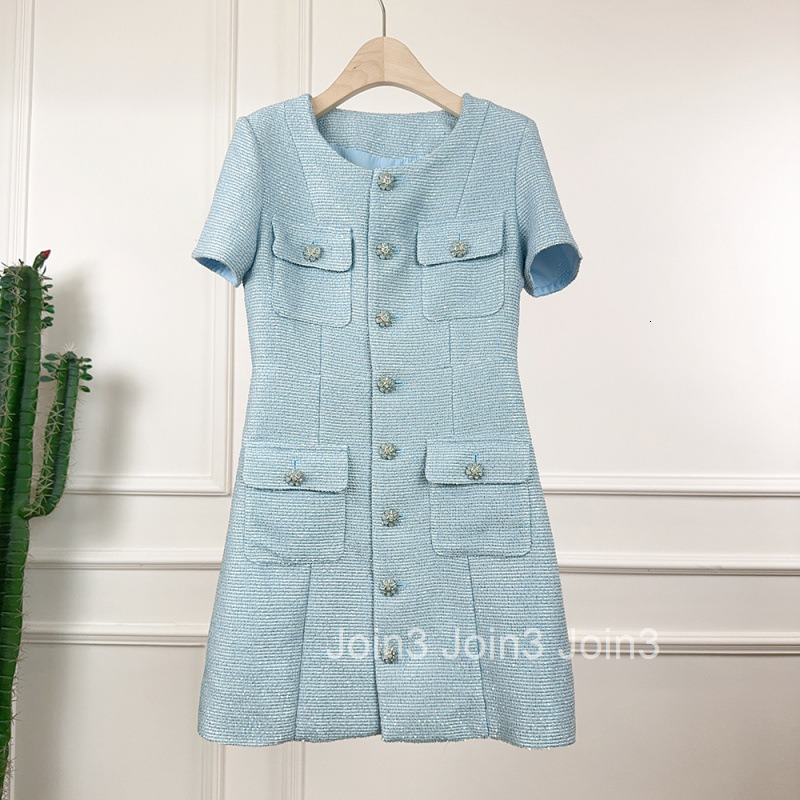 25 Summer Autumn New French Style Sequin Silver Thread High J-Sense Elegant Waist-Slimming Short Sleeve Dress Short Skirt