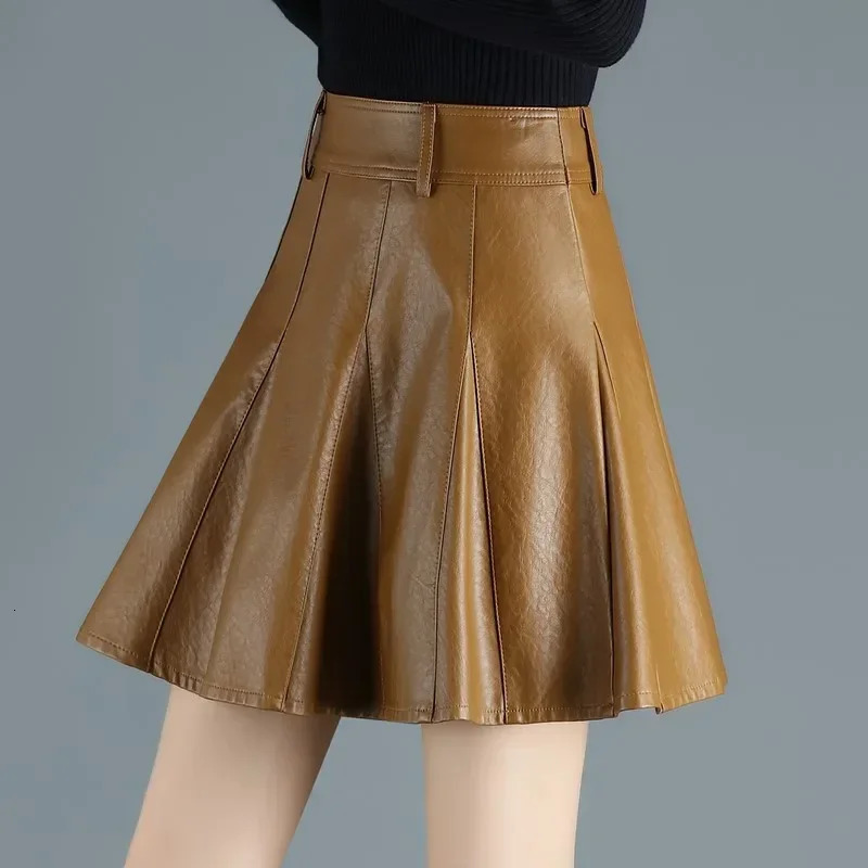 Woman Skirts Elegant Plus Size Fashion Korean Style Genuine Real Leather High Waist Mini Skirt 250729