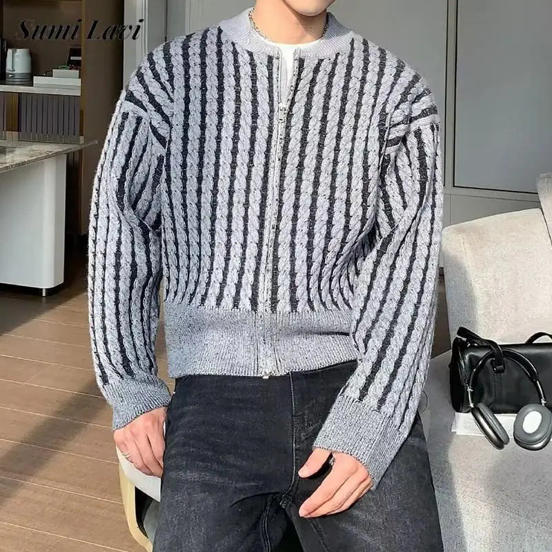 Streetwear Casual Mens Sweater Cardigan Tops Fall Winter Fashion Crochet Twist Knit Jacket Coat Men Trendy Knitted Sweatercoats 250729