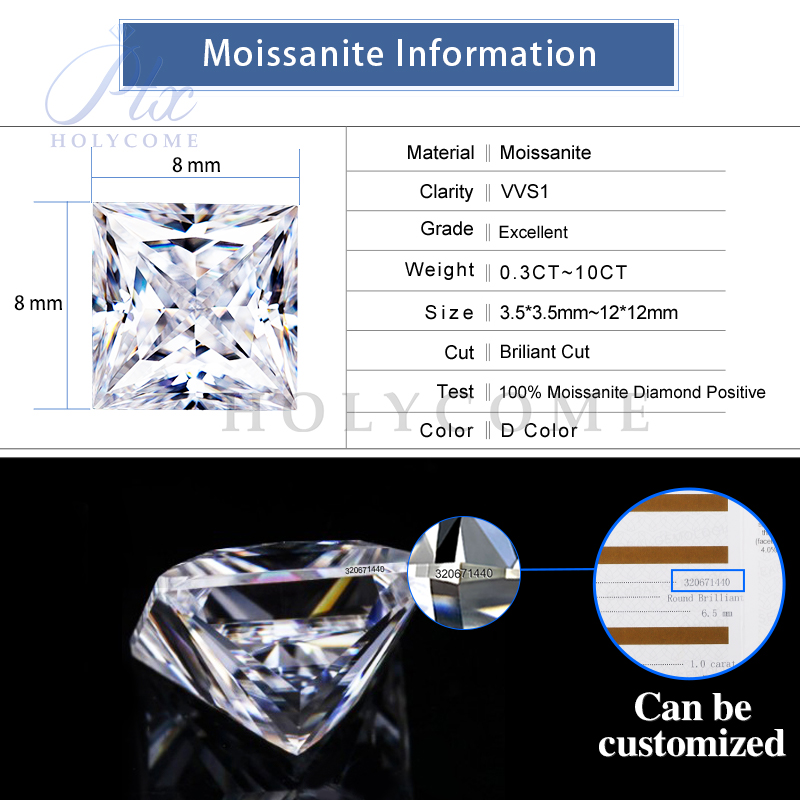 Wholesale 0.5~5.0ct White D Color VVS Moissanite Stone Princess Cut Loose Gems Pass Diamond Tester with GRA Certificate Moissanite Gems for Fine Jewel