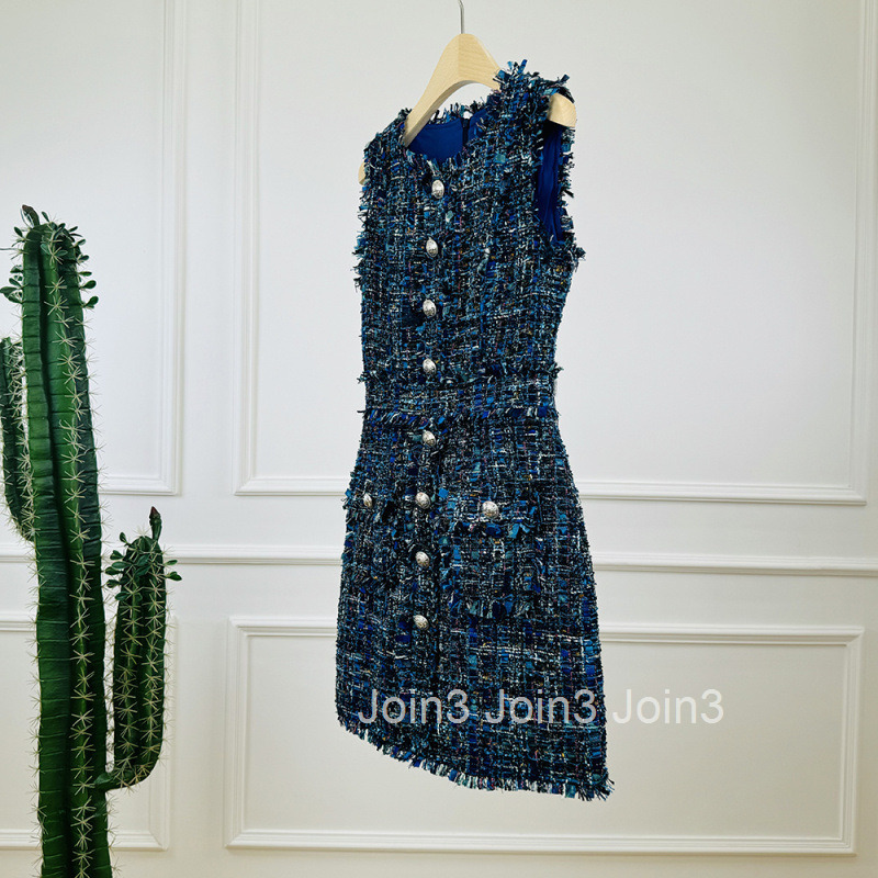 Autumn Winter New French Style Elegant High J-Sense Tweed Woven Base Sleeveless Vest Dress Short Skirt