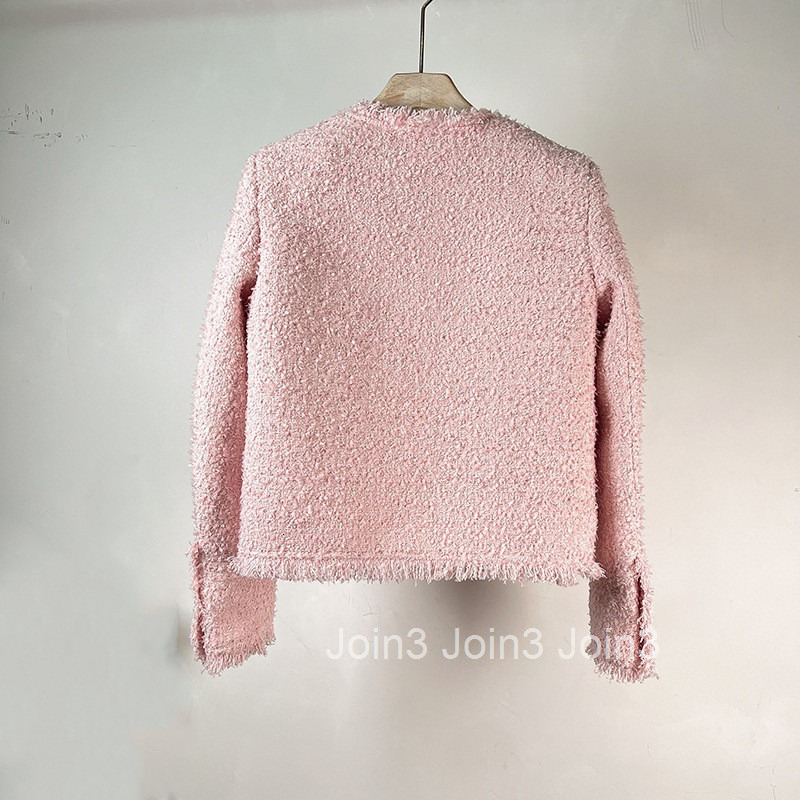 French Design Texture Small Fragrance Coat Womens Tweed Tassel Round Neck Temperament Pocket Celebrity Network Red Book Spring and Autumn New