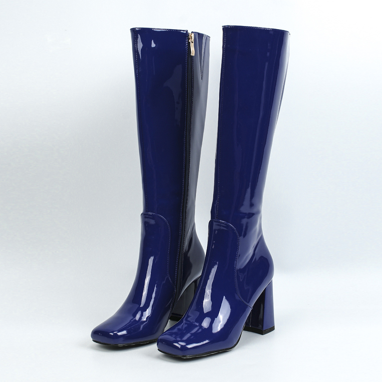 2025 AW Women's Knee High Block Heel Boots Suede-Lined Sexy Fashion Boots for Women Round Toe Slip Resistant (Black/Blue/Burgundy)