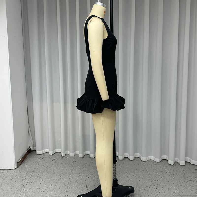 Wefads Mini Dress Women Elegant Sexy Solid Sleeveless Round Neck Nipped Waist Backless Evening Party Bubble Black Short Dresses Z250728