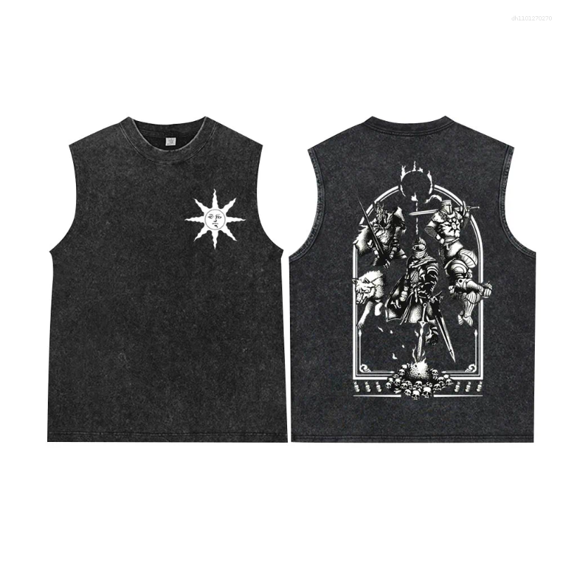 Men's T Shirts Dark Souls Praise The Sun Vest Tank Tops Washed Shirt Man Woman Streetwear Fan Gift