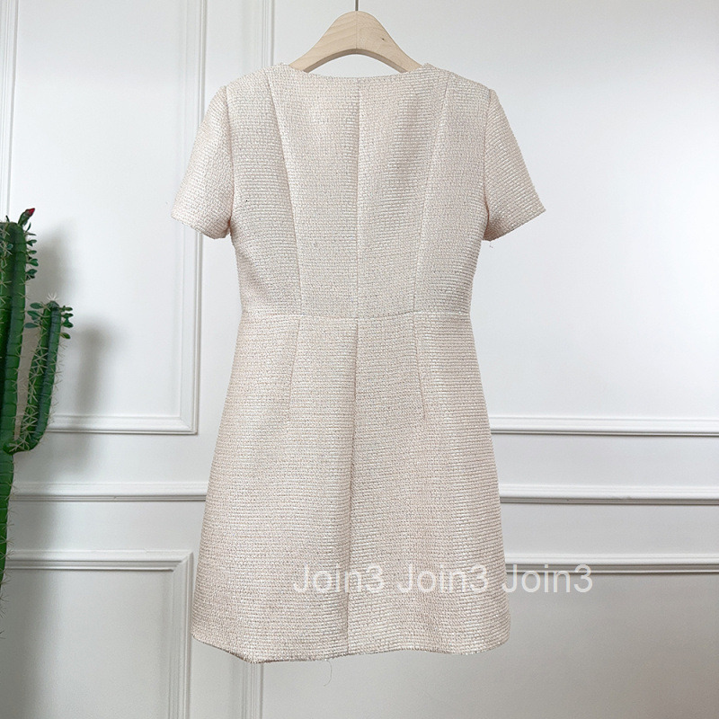 25 Summer Autumn New French Style Sequin Silver Thread High J-Sense Elegant Waist-Slimming Short Sleeve Dress Short Skirt