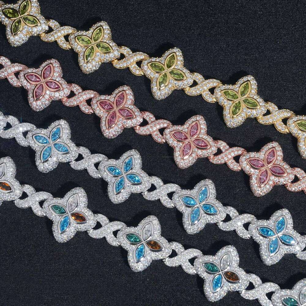 Men's Bracelets 2024 Colorful Moissanite Cuban Link White Gold Plated High Quality Hip Hop Bracelet