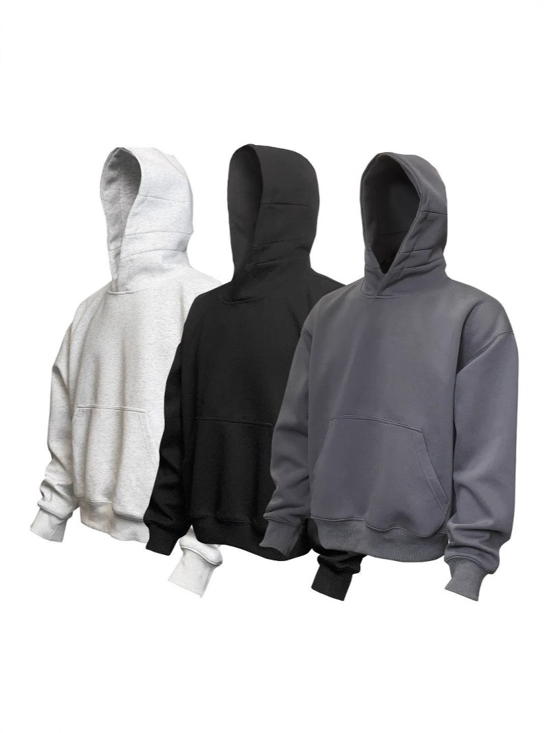 Auticup Spring American Casual Box Cut Hooded Sweatshirt Unisex Loose Solid Color Multi-purpose