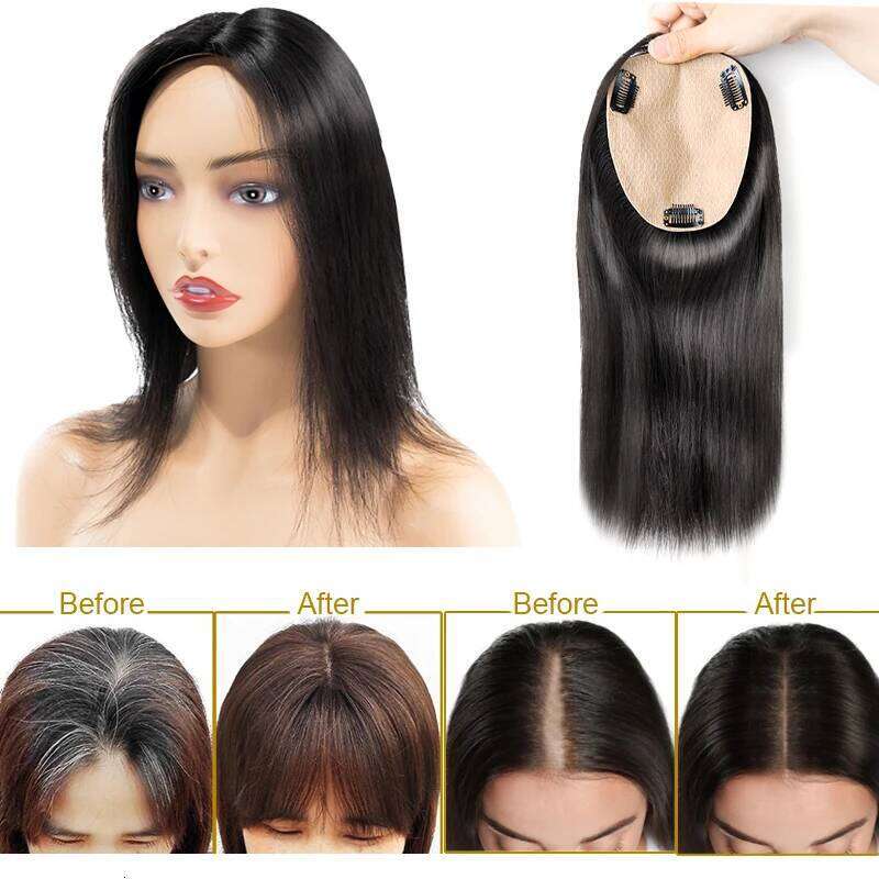 5*8 inch Best Virgin Human for Women European Toupee 3 Clips In Hair Topper Fine Hairpiece Natural Scalp Base