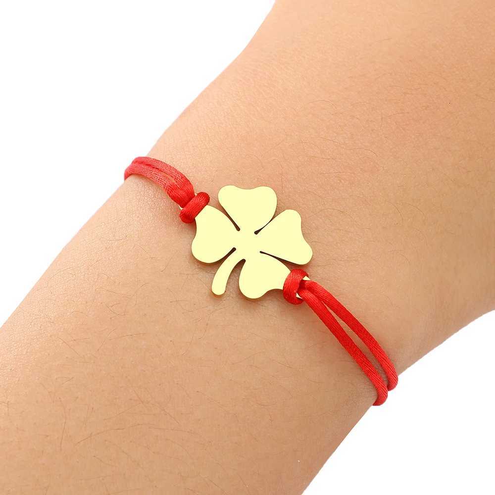 Stainless Steel Bracelets Trendy Clover Hand Braided Lucky Black Red Rope Fashion Charm Bracelet for Women Jewelry Party Gifts Z250729