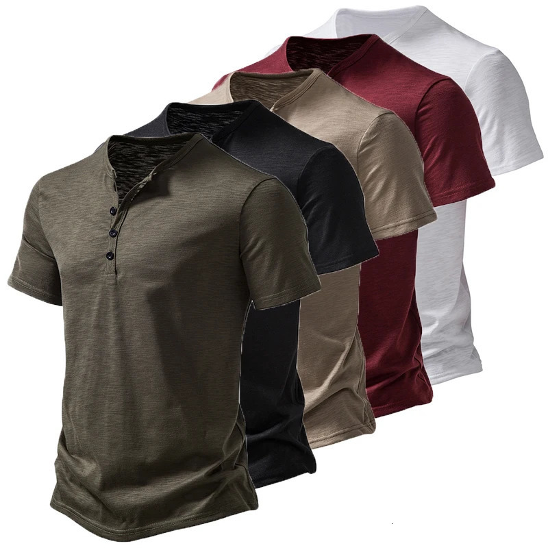 Henley Collar Summer Mens Casual Solid Color Short Sleeve TShirt For Men Fashion Button Polo Male High Quality Top Tees Shirts 250729