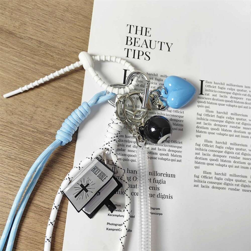 2024 New Miu Series Blue Heart Braided Lanyard Bag Pendant Mini Billiard Book Keychain Accessory